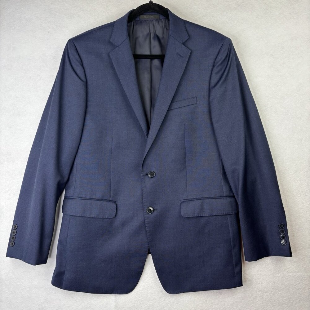 Calvin Klein Suit Jacket Mens 42R Blue 100% Wool 2 Button Blazer Full Lined Slim
